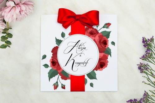 zaproszenie ślubne bordowe róże