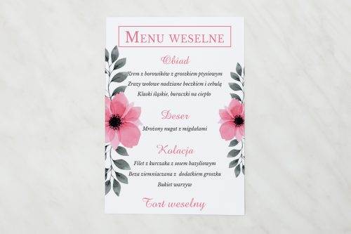 menu weselne kwiatuszki pink