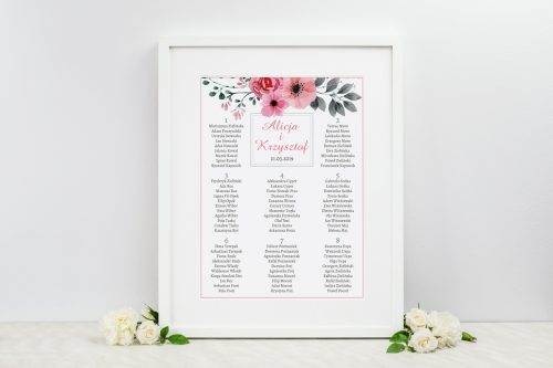 tablica weselna kwiatuszki pink