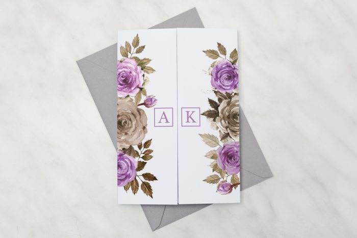 zaproszenie-slubne-kwiaty-z-nawami-fioletowe-roze-papier-satynowany