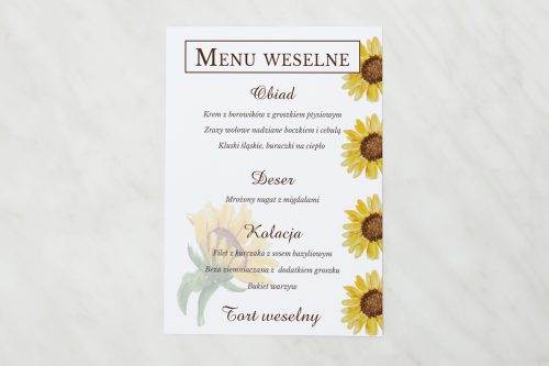 menu weselne ze słonecznikami