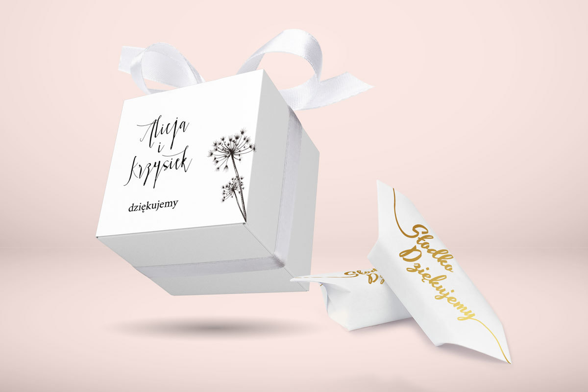 Krówki w pudełku Ozdobne pudełeczko z personalizacją - Bukiet ze wstążką - Dmuchawce