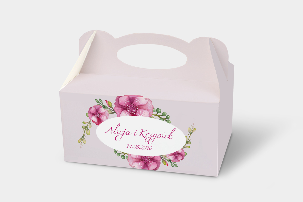 Pudełka na ciasto weselne z personalizacją Ozdobne pudełko na ciasto - Kwiaty: Piwonie (Kopia)