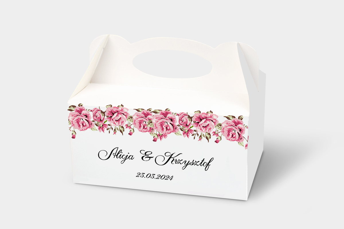 Pudełka na ciasto weselne z personalizacją Ozdobne pudełko na ciasto - Boho wzór 4