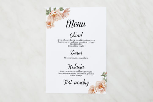 menu weselne w różowe kwiaty