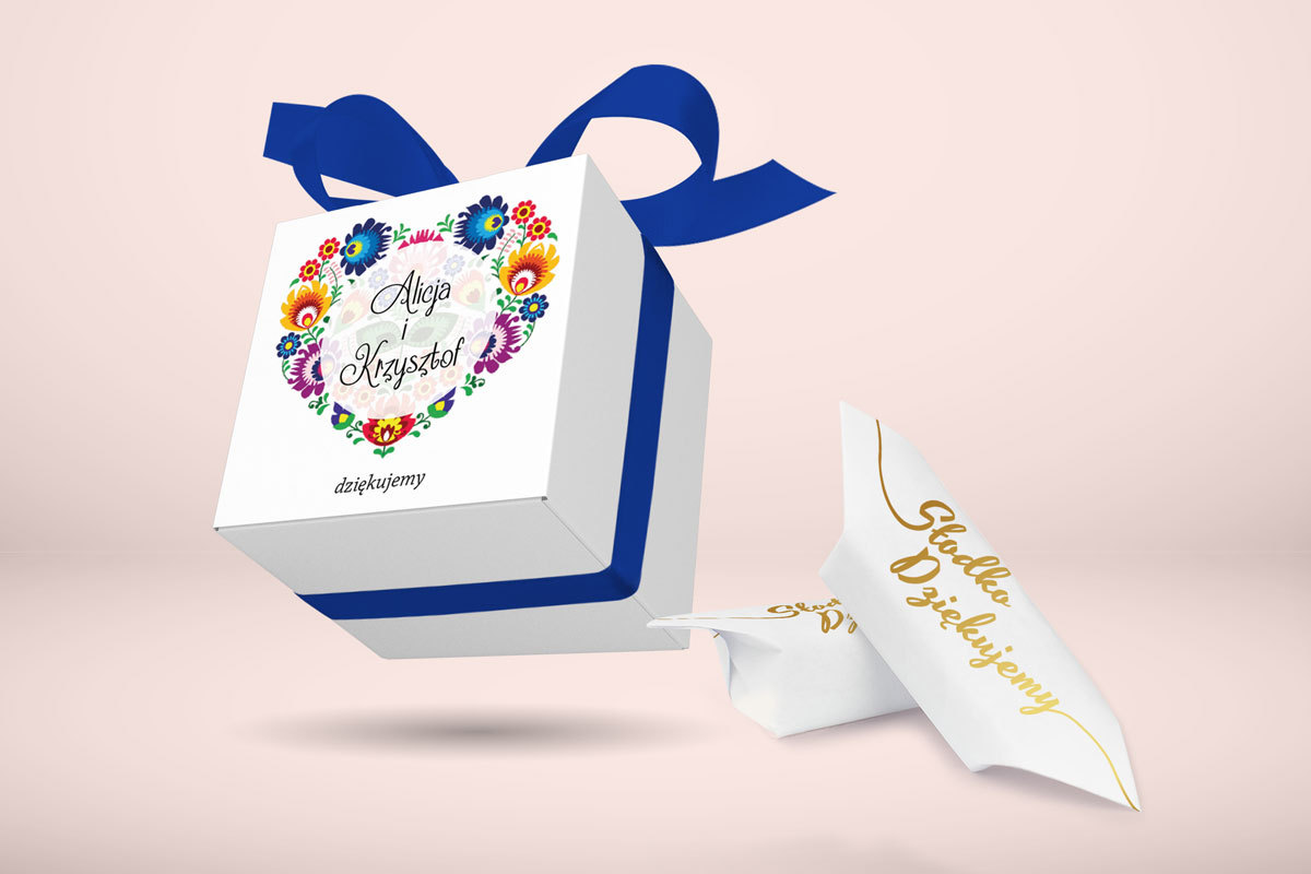 Krówki w pudełku Ozdobne pudełeczko z personalizacją - Folk