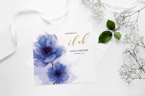 zaproszenie ślubne namalowane kwiaty