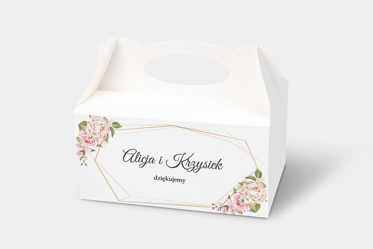 Pudełka na ciasto weselne z personalizacją Pudełko na ciasto pasujące do zaproszeń w pudełeczku - Pastelowe róże