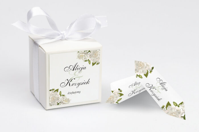 Ozdobne pudełeczko z personalizacją zaproszenia jednokartkowe - Białe róże