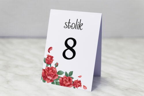 Numer stolika do zaproszenia ze zdjęciem i sznurkiem – Czerwone róże