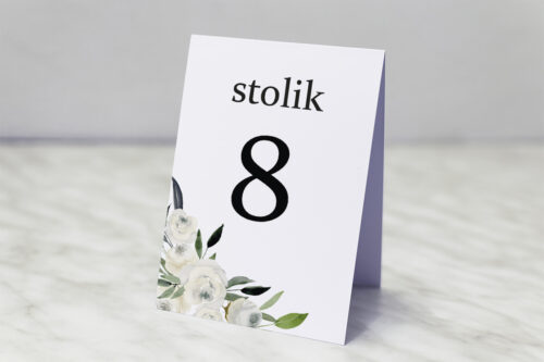 Numer stolika do zaproszenia jednokartkowe - Białe kwiaty