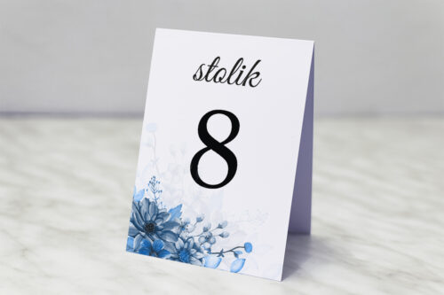Numer stolika do zaproszenia Zdjęcie&Kalendarz w folderze – Niebieski bukiet