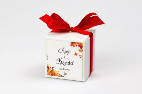 Ozdobne pudełeczko z personalizacją do zaproszenia ze zdjęciem i sznurkiem - Jesienny ślub