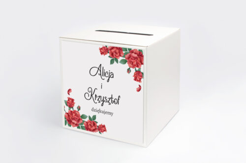 Personalizowane pudełko na koperty do zaproszenia ze zdjęciem i sznurkiem - Czerwone róże