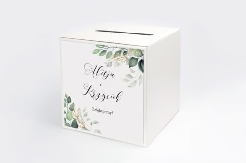 Personalizowane pudełko na koperty do zaproszeń Botaniczne – Gałązki ze złotem