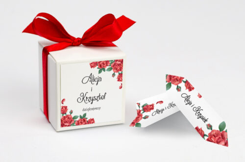 Ozdobne pudełeczko z personalizacją do zaproszenia ze zdjęciem i sznurkiem - Czerwone róże