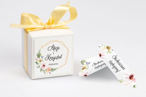 Ozdobne pudełeczko z personalizacją do zaproszenia ze zdjęciem i sznurkiem - Słoneczne Kwiaty