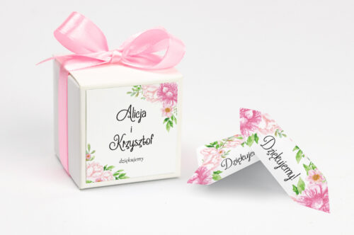 Pudełeczko z personalizacją - Ze zdjęciem i sznurkiem - Pastelowe kwiaty w różu