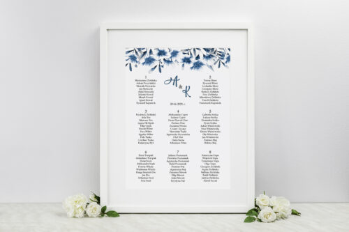 Plan stołów weselnych Zdjęcie&Kalendarz w folderze – Niebieskie kwiaty