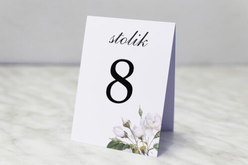 Numer stolika pasujący do zaproszenia Geometryczne Kwiaty - Białe Róże