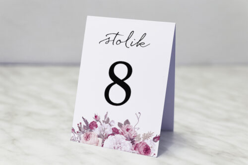 Numer stolika pasujący do zaproszenia Jednokartkowe z Kwiatami – Kwiecista kompozycja