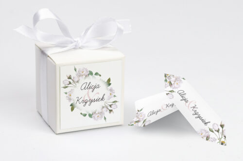 Pudełeczko z personalizacją do zaproszenia Kwiaty Vintage – Białe Róże