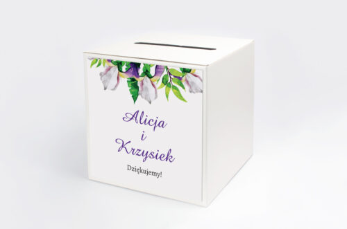 Pudełko na koperty do zaproszenia Kwiaty z nawami – Biało-fioletowe krokusy