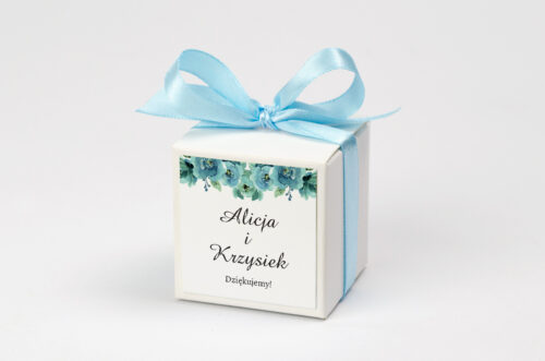 Ozdobne pudełeczko na krówki z personalizacją - Kwiaty z Nawami - Błękitne Róże