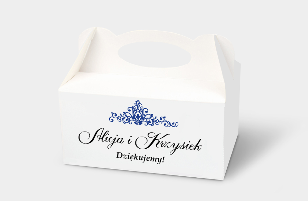 Pudełka na ciasto weselne z personalizacją Pudełko na ciasto do zaproszenia Eleganckie ślubne 3D - Niebieskie