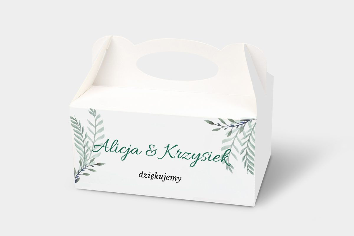 Pudełka na ciasto weselne z personalizacją Ozdobne pudełko na ciasto - Botaniczne Jednokartkowe - Zamiokulkas