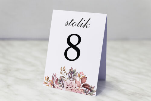 Numer stolika do zaproszenia ślubnego Kwiatowe Gałązki - Różowo-Bordowe Róże