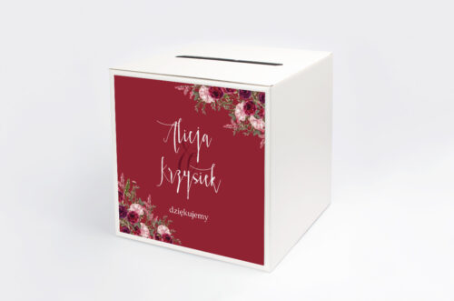 Pudełko na koperty do zaproszenia Akwarelowe Bukiety – Burgundowe róże na ciemnym tle
