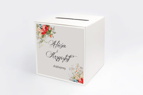 Personalizowane pudełko na koperty - Kwiatowe Gałązki - Białe Kalie