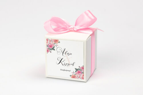 Ozdobne pudełeczko na krówki z personalizacją do zaproszenia Angielskie Róże – Różowe i Herbaciane