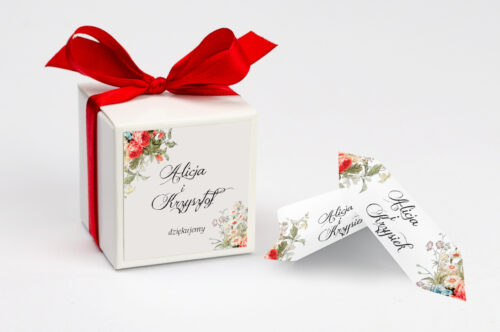 Ozdobne pudełeczko na krówki z personalizacją - Kwiatowe Gałązki - Białe Kalie