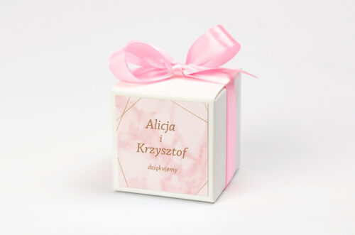 Ozdobne pudełeczko na krówki z personalizacją - Kontrastowe z nawami - Złota Geometria & Różowy Marmurek