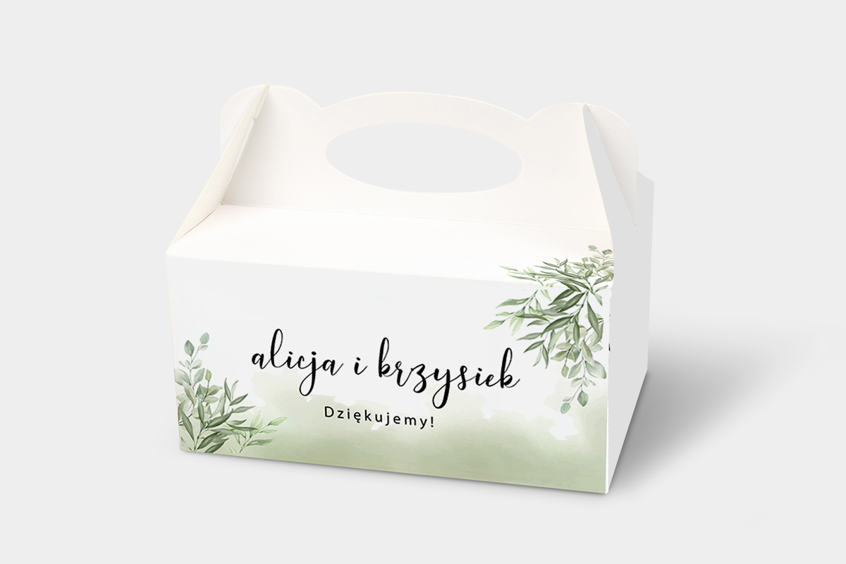 Pudełka na ciasto weselne z personalizacją Ozdobne pudełko na ciasto - Botaniczne Jednokartkowe - Ruskus