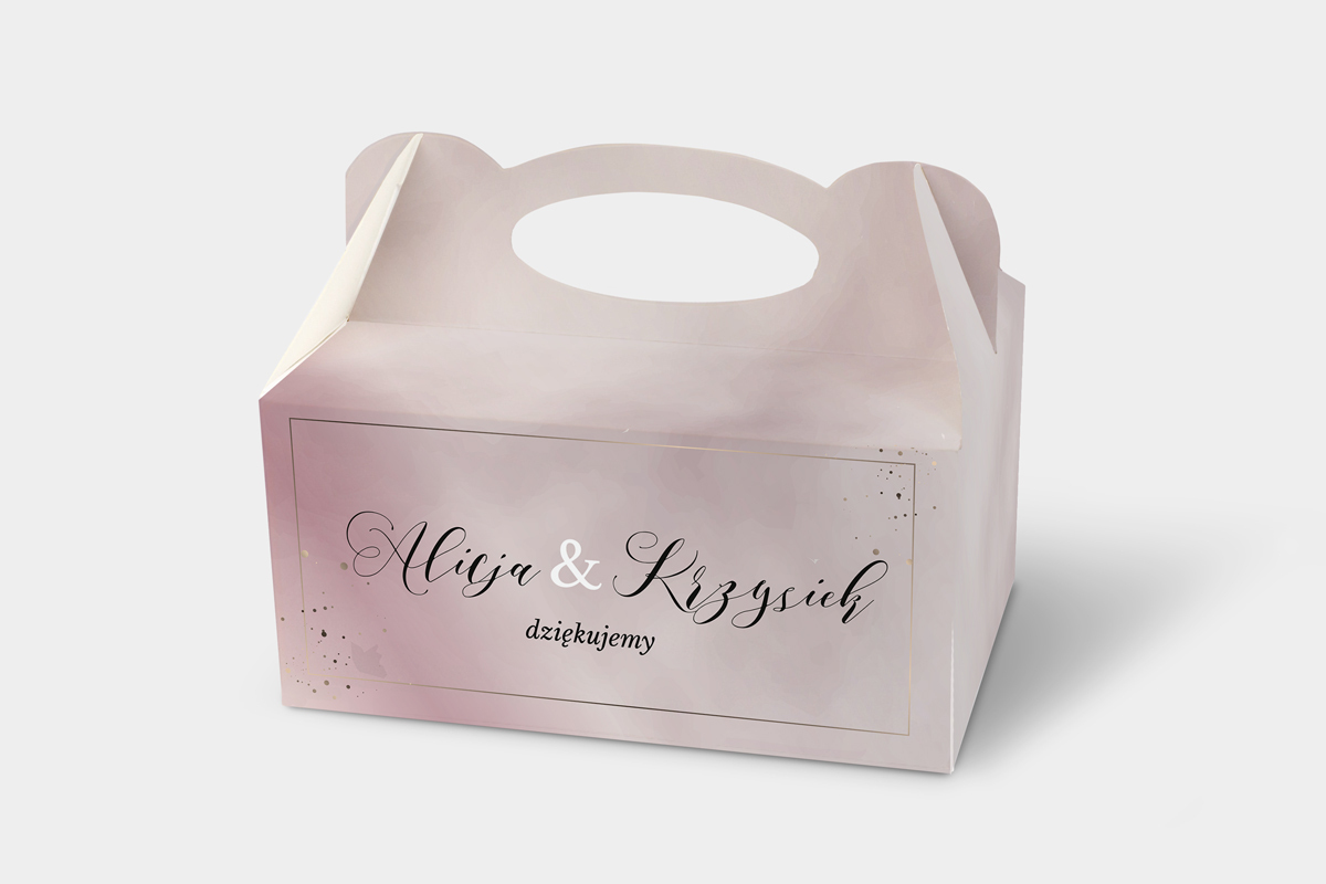 Pudełka na ciasto weselne z personalizacją Ozdobne pudełko na ciasto - Geometryczne Nowoczesne – Róż & Złoto - Jasne