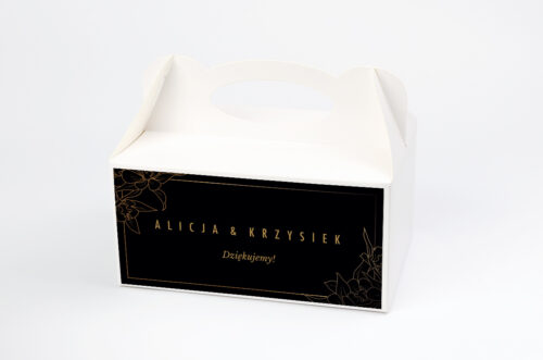 Ozdobne pudełko na ciasto - Geometryczne Czarno-białe – Minimalistyczne Kwiatuszki - Ciemne