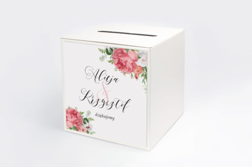Personalizowane pudełko na koperty ze złotą podkładką - Koralowe Róże