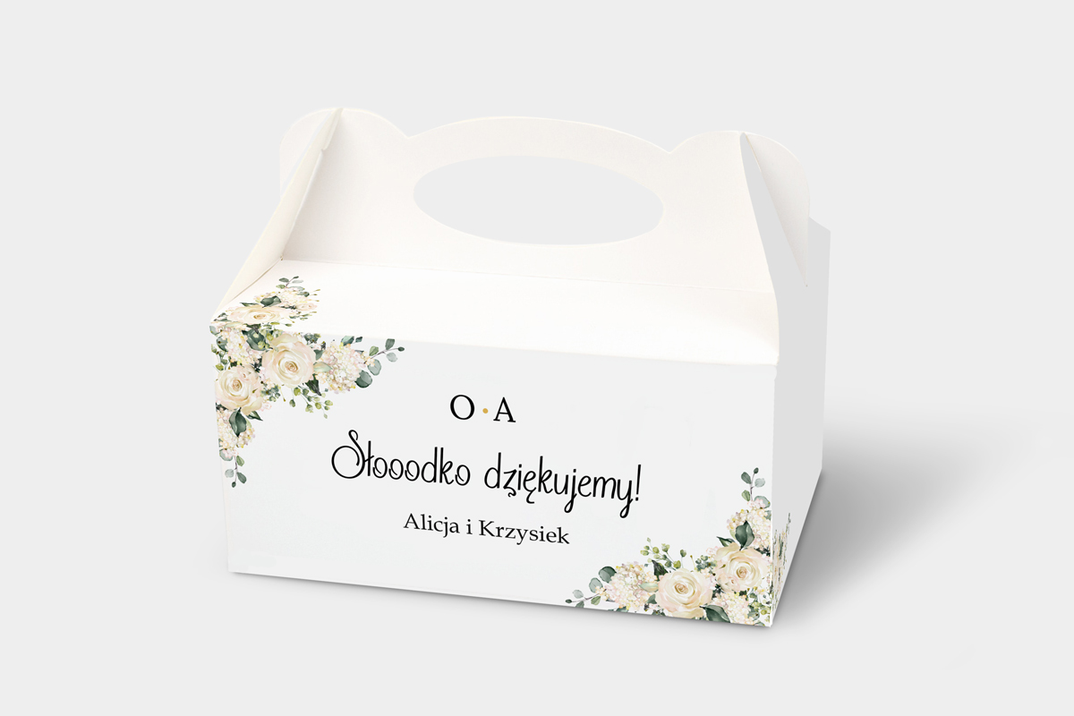 Pudełka na ciasto weselne z personalizacją Ozdobne pudełko na ciasto - Geometryczne – Hortensje