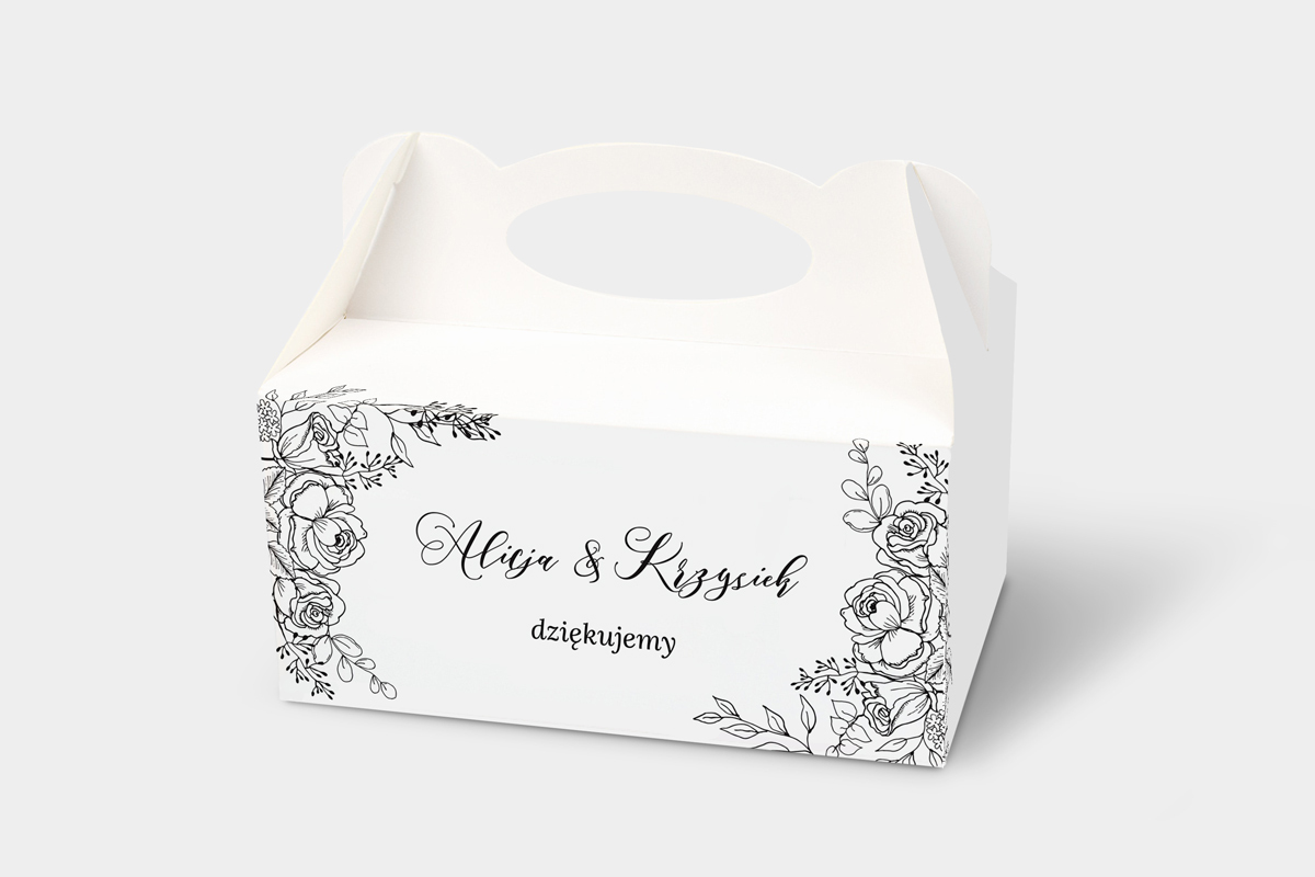 Podziękowania dla gości Ozdobne pudełko na ciasto Kwiecista ramka – Róże
