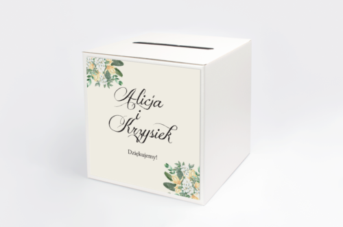 Personalizowane pudełko na koperty - Kwiatowe Gałązki - Biało-Żółty Bukiet