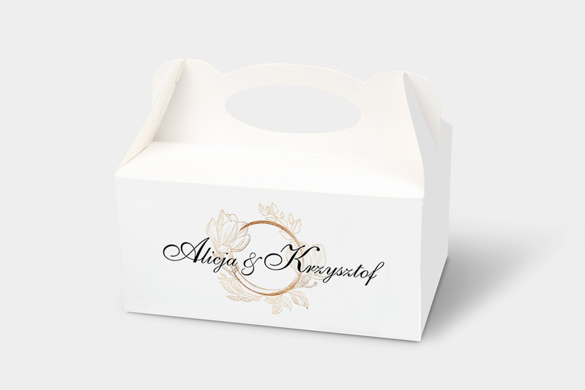 Podziękowania dla gości Ozdobne pudełko na ciasto do zaproszenia Minimalistyczne - Magnolia