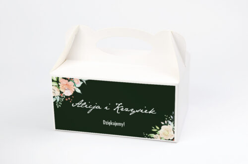Ozdobne pudełko na ciasto - Kontrastowe z kwiatami - Jasna kompozycja kwiatowa