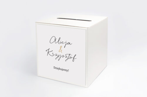 Personalizowane pudełko na koperty do zaproszenia Minimalistyczne ze złotem – Eleganckie