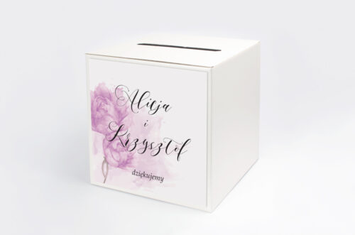Pudełko na koperty do zaproszenia Namalowane Kwiaty - Fioletowe kwiaty