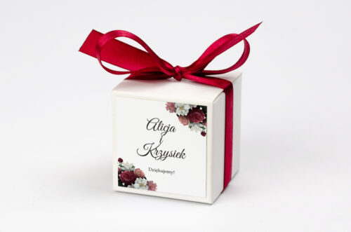 Pudełeczko z personalizacją do zaproszenia Boho Eleganckie – Czerwono biały bukiet