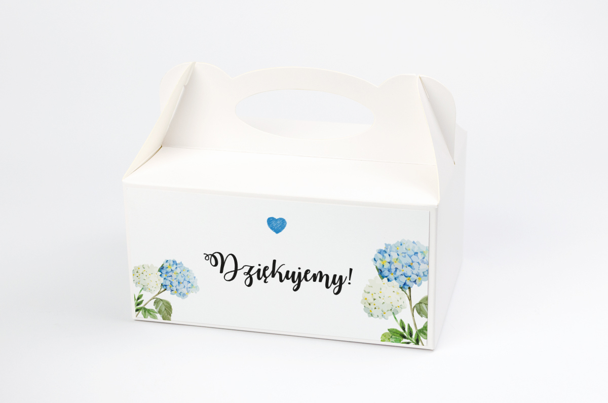 Podziękowania dla gości Ozdobne pudełko na ciasto - Rustykalne Kwiaty: Hortensje