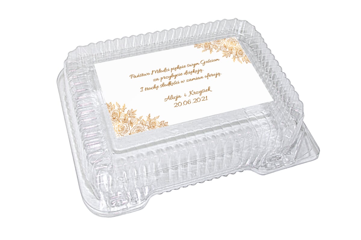 Dodatki ślubne Naklejka na plastikowe pudełko na ciasto - wzór 1